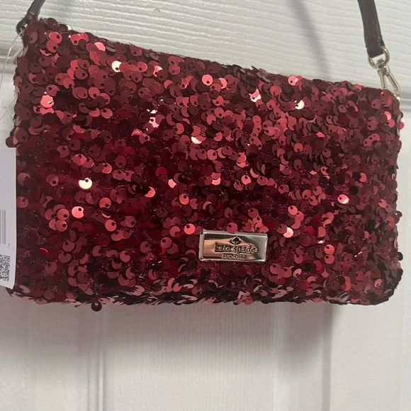 Kate Spade NY Kiki Sequin Fabric Convertible Bag Purse Wristlet Deep Berry NWT - Picture 3 of 16